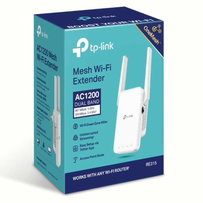 TP-Link RE315 Repetidor WiFi AC1200 Dual Band 2.4GHz y 5GHz con 2 Antenas Externas para Extender la Cobertura de la Red